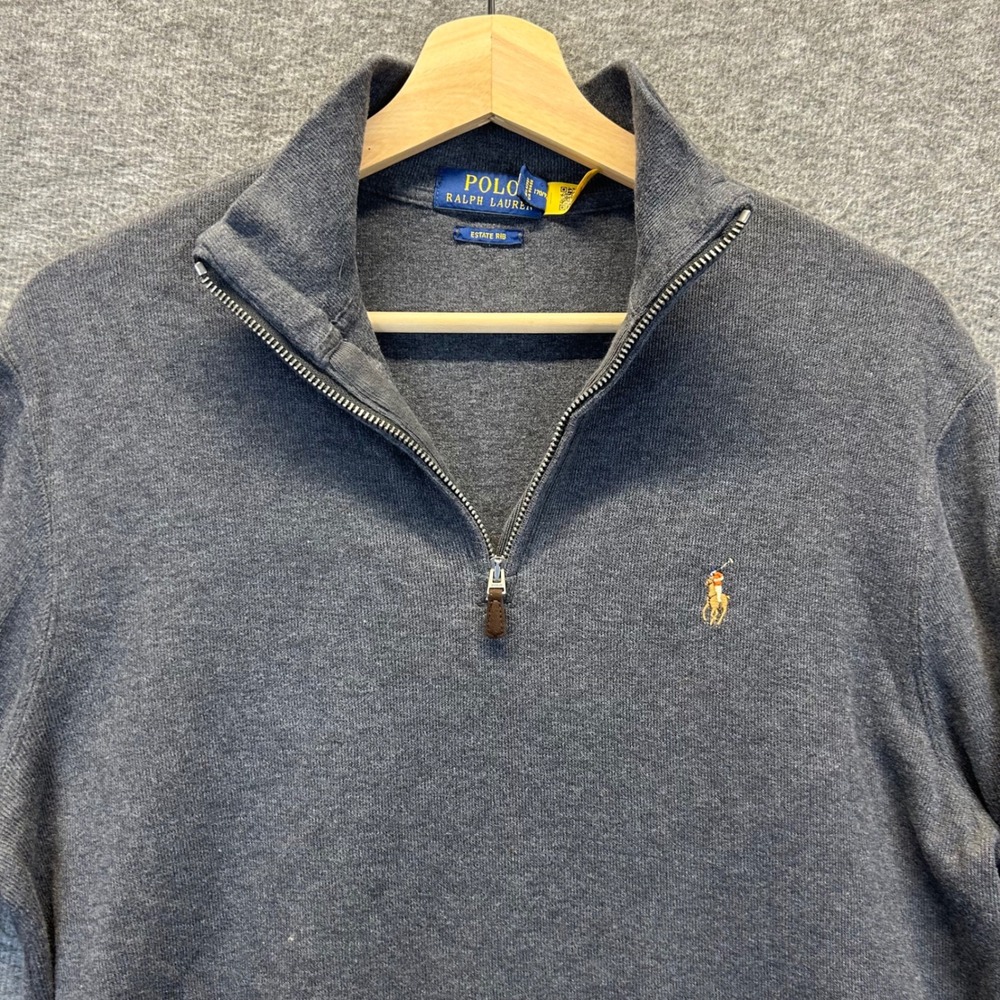 Polo Ralph Lauren Mens Estate Rib Quarter Zip Pullover Charcoal Gray Small